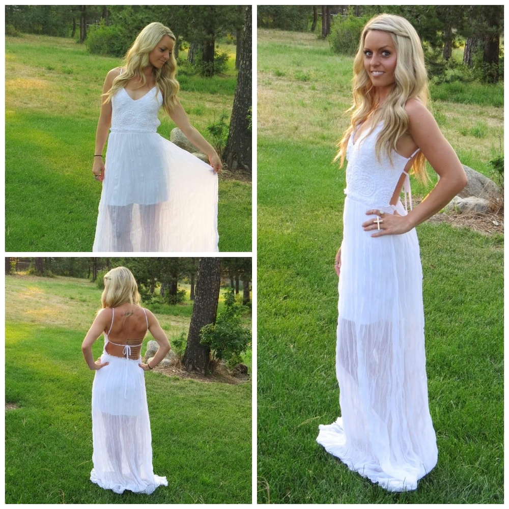 White backless crochet maxi dress